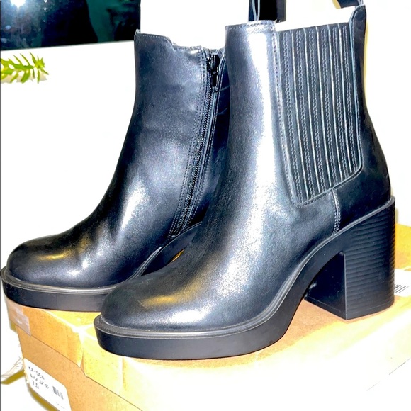 Steve Madden Black Leather - Kayden Boots - Heeled Boots Size 7 NIB - Picture 1 of 13